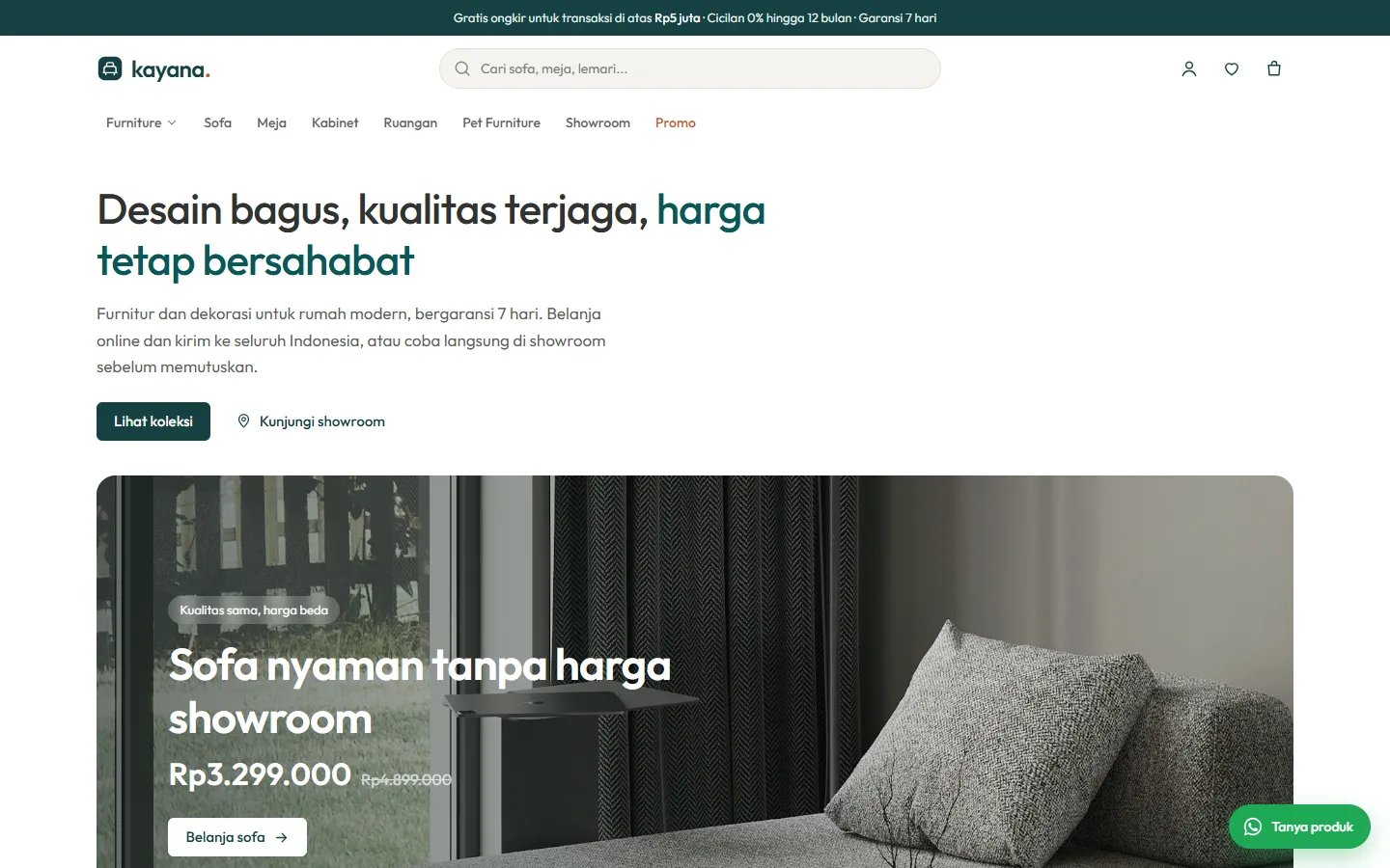 Tampilan website Kayana Home (Demo)