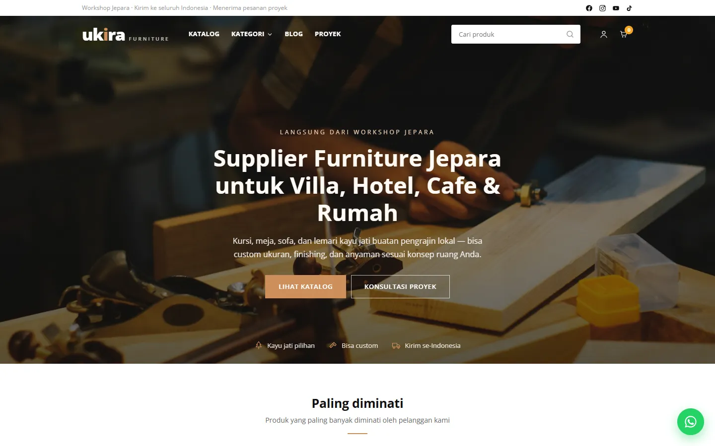 Tampilan website Ukira Furniture (Demo)